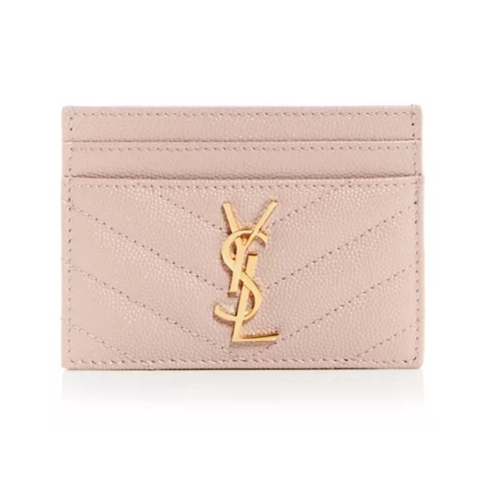 Saint Laurent Cassandre Matelasse Card Case in Lambskin in pink